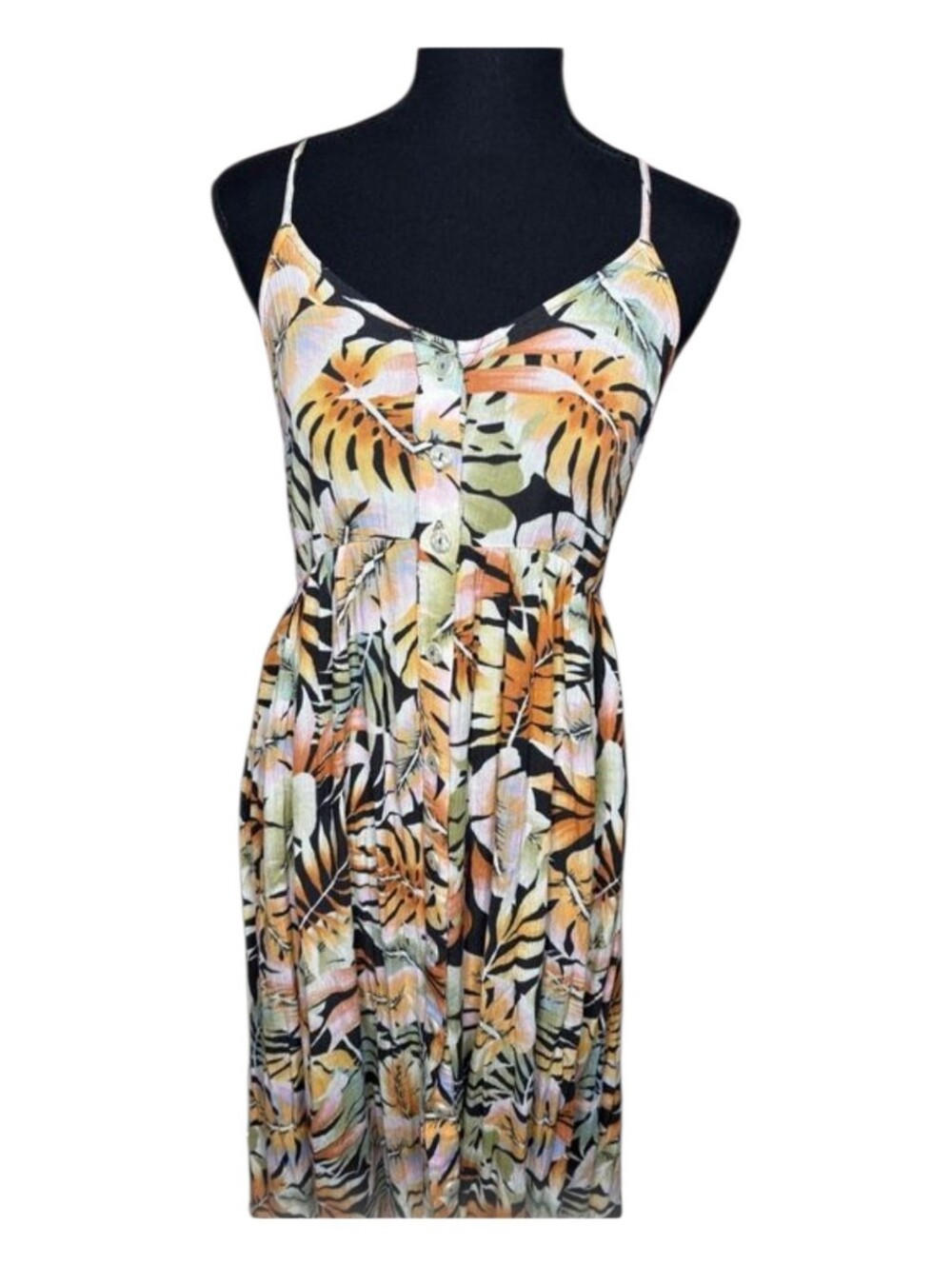 Billabong Women's Tropical Palm Print Button Front Midi Boho Sundress Size